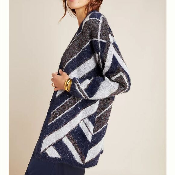 NWT Anthropologie Heartloom Dempsey Cardigan Sparkle Stripe Navy blue Small - Picture 1 of 12